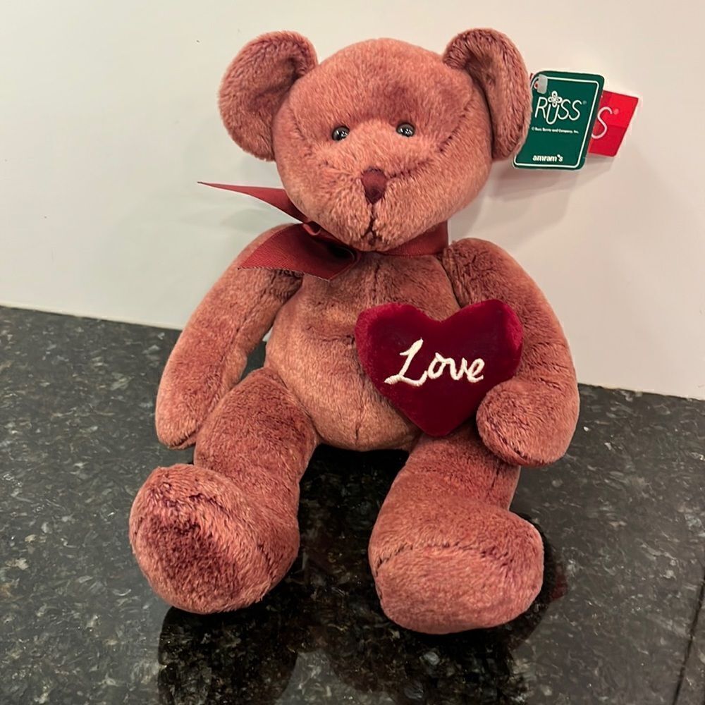 13" Bear Chantelle w/ Red Velvet Heart RUSS BERRIE Plush Stuffed Animal